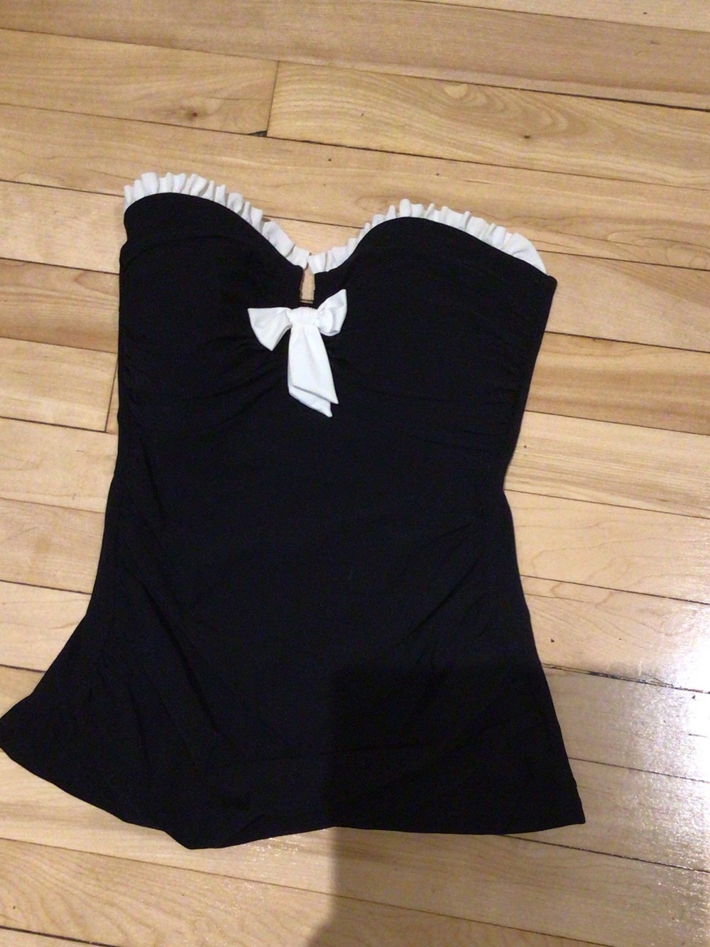 Profile By Gottex Black Swim Tankini Top with White Ruffle & Bow